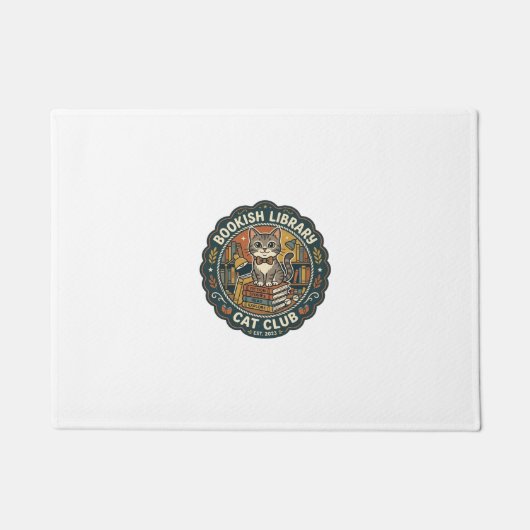 Boekachtige Bibliotheekkat POD Vector Kunst - Boek Deurmat (Voorkant)