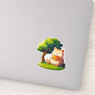 Boekachtige dikke kat onder boom sticker