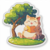 Boekachtige dikke kat onder boom sticker (Voorkant)