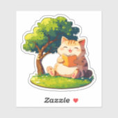 Boekachtige dikke kat onder boom sticker (Vel)
