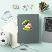 Boekachtige dikke kat onder boom sticker (iPad Cover)