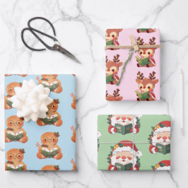 Boekachtige kerstman, rendier en peperkoek inpakpapier vel