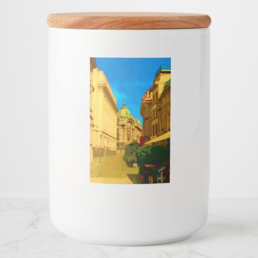 Boekarest City Digital Painting Voedselcontainer Etiket (Voorkant)