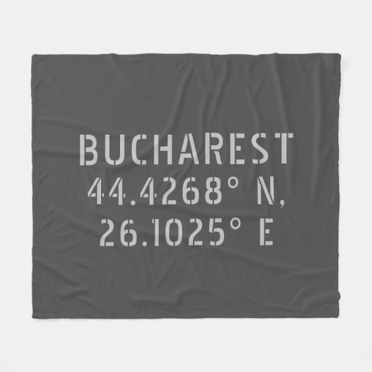 Boekarest Latitude Longitude Grey Fleece Deken (Voorkant (Horizontaal))