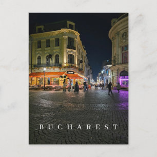 Boekarest Oude Stad 's nachts ansichtkaart Briefkaart