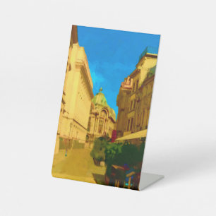 Boekarest Paleis Digitale Schilderkunst Print Reclamebord Met Voetstuk