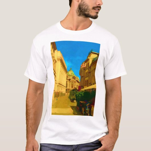 Boekarest Paleis Digitale Schilderkunst Print T-shirt (Voorkant)