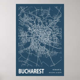 Boekarest Roemenië City Map Line Art Blue Print