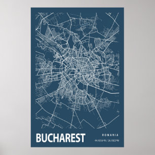 Boekarest Roemenië City Map Line Art Blue Print