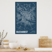 Boekarest Roemenië City Map Line Art Blue Print (Keuken)