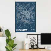 Boekarest Roemenië City Map Line Art Blue Print (Thuiskantoor)