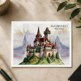 Boekarest Roemenië | Oude Stad Aquarel Kunst Feestdagenkaart