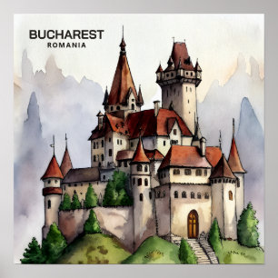 Boekarest Roemenië Oude Stad Watercolor Kunst Poster