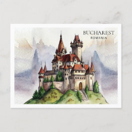 Boekarest Roemenië | Oude stad Waterverf kunst Feestdagenkaart