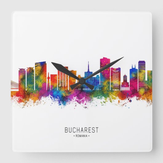 Boekarest Roemenië Skyline Vierkante Klok (Voorkant)