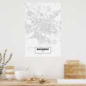 Boekarest, Roemenië (zwart op wit) Poster (Keuken)