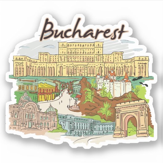 Boekarest Rond Flag Sticker (Voorkant)