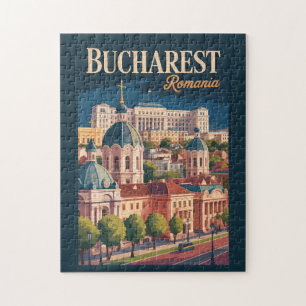 Boekarest Skyline Illustratie Reis Kunst Vintage Legpuzzel