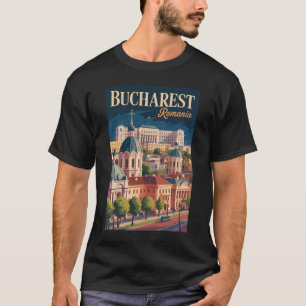Boekarest Skyline Illustratie Reis Kunst Vintage T-shirt