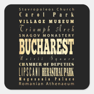 Boekarest Stad van Roemenië Typografie Kunst Vierkante Sticker
