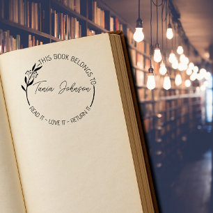 Boekbibliotheekbladboekplaat Aangepaste floraal in Rubberstempel