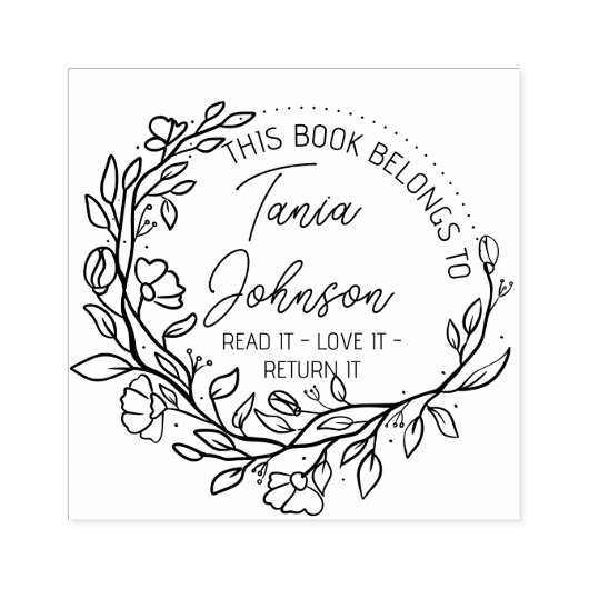 Boekbibliotheekbladboekplaat Aangepaste floraal in Rubberstempel (Afrduk)