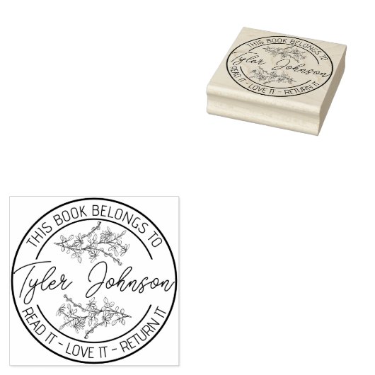 Boekbibliotheekboekje Aangepaste florale dij Rubberstempel (Gestempeld)