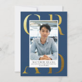 Boekboek Gold Navy Blue Type Afstuderen aankondigi Kaart (Voorkant)