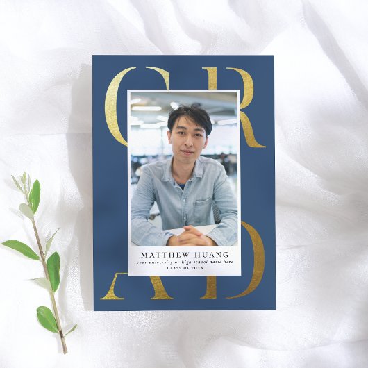 Boekboek Gold Navy Blue Type Afstuderen aankondigi Kaart
