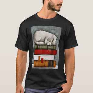 Boekboek Koekworm Librarian Cat op Boeken T-shirt