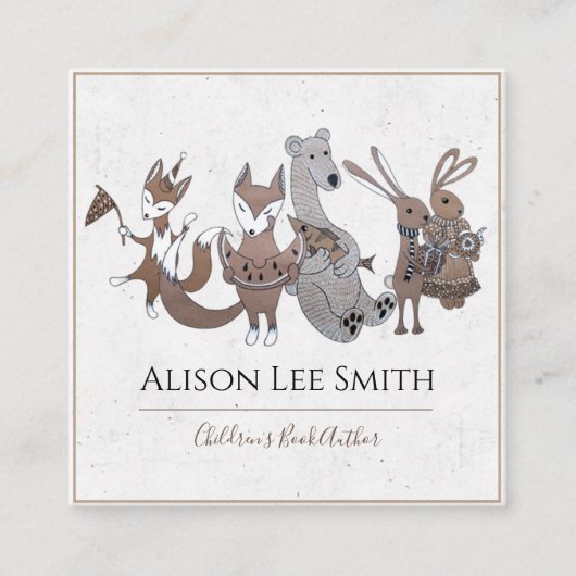 Boekbouwschrijver voor kinderen vierkante visitekaartje (Voorkant)