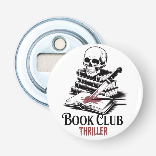 Boekclub Thriller Button Flesopener (Voorkant)