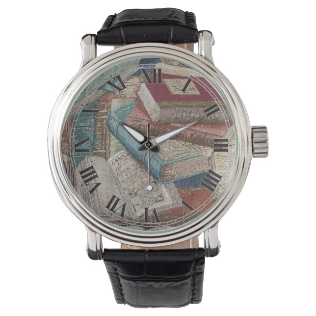  boeken achtergrond polshorloge horloge (Voorkant)