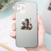  boeken, akoestische gitaar en bloemenvaas sticker (Telefoon)