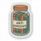 Boeken als antidepressiva pot  sticker (Voorkant)