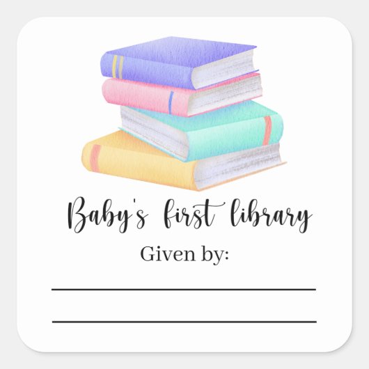 Boeken - Baby Shower boekplaat, boeken voor baby Vierkante Sticker (Voorkant)
