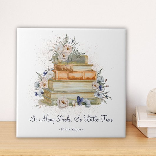  Boeken Beige Blauwe Bloemen Custom Quote Tegeltje
