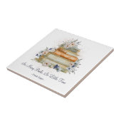  Boeken Beige Blauwe Bloemen Custom Quote Tegeltje (Zijkant)