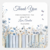 Boeken Blauw Bloemen Baby shower Dank u Sticker (Voorkant)
