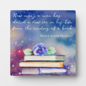 Boeken & Blauwe Bloem Watercolor Script Aangepaste Fotoplaat (Voorkant)