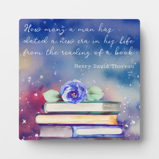 Boeken & Blauwe Bloem Watercolor Script Aangepaste Fotoplaat (Voorkant)