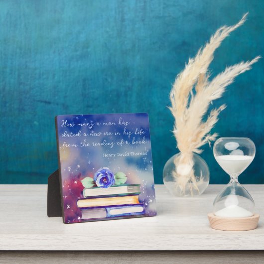 Boeken & Blauwe Bloem Watercolor Script Aangepaste Fotoplaat (Insitu)