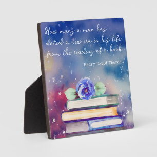 Boeken & Blauwe Bloem Watercolor Script Aangepaste Fotoplaat