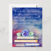 Boeken & Blauwe Bloem Waterverf Script Aangepaste Briefkaart (Voorkant / Achterkant)