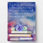 Boeken & Blauwe Bloem Waterverf Script Aangepaste  Fotoplaat (voorkant)