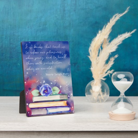 Boeken & Blauwe Bloem Waterverf Script Aangepaste  Fotoplaat (Zijkant)