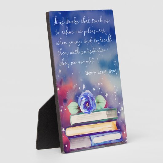 Boeken & Blauwe Bloem Waterverf Script Aangepaste Fotoplaat (Zijkant)