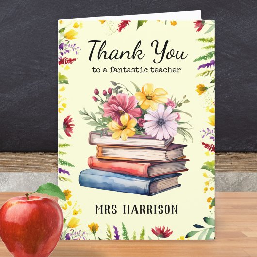 Boeken Bloemen Gepersonaliseerde Leraar Bedankkaart