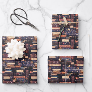Boeken & Bloemen op Zwart Inpakpapier Vel