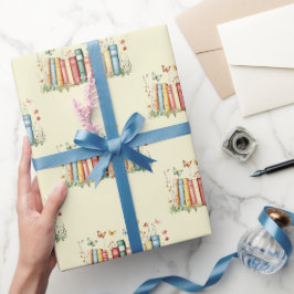Boeken, bloemen, vlinder cadeaupapier